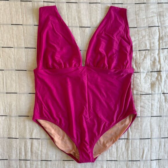 NWT J.Crew Plunge V Neck One Piece Bathing Suit Women’s Fuscia Pink Size 24 - Picture 5 of 11
